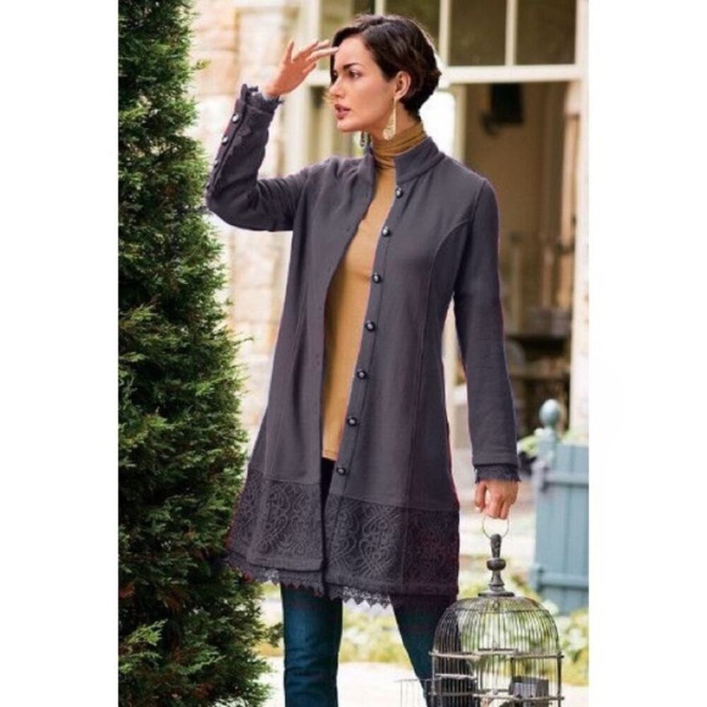 Soft Surroundings Chelsea Lace Embellished Gray Jacket Size Small Petite